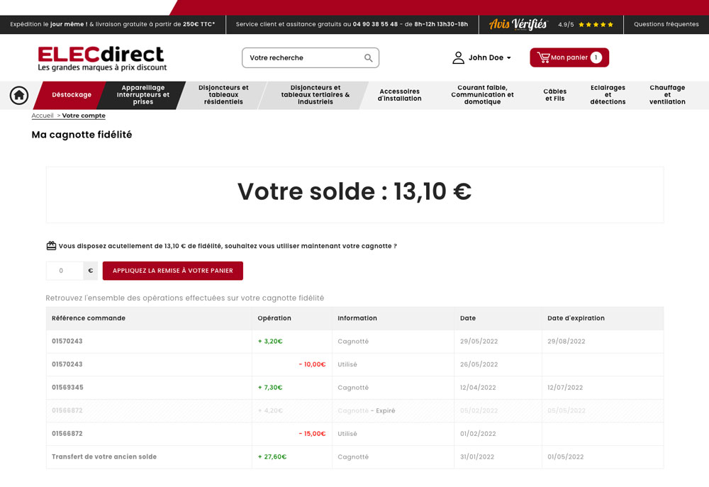 Consulter et utiliser votre cagnotte fidélité - Elecdirect